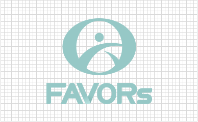 FAVORs 로고 : 영문세로 페이버스 심볼과 영어 이름을 세로로 배치한 로고 이미지